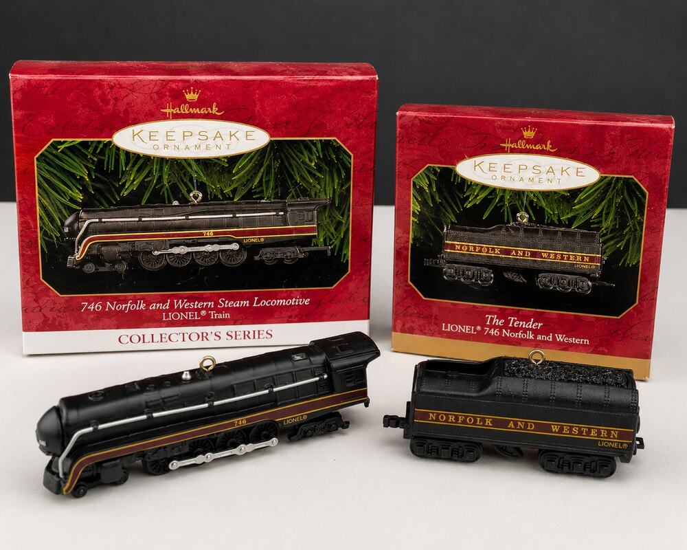 Vintage 1999 Hallmark Lionel 746 Norfolk Western Locomotive Tender Ornaments Set